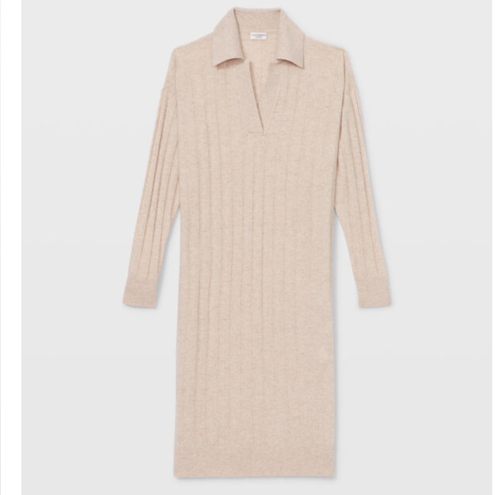 Club Monaco Rib Cashmere Polo Dress in Oat, size XS